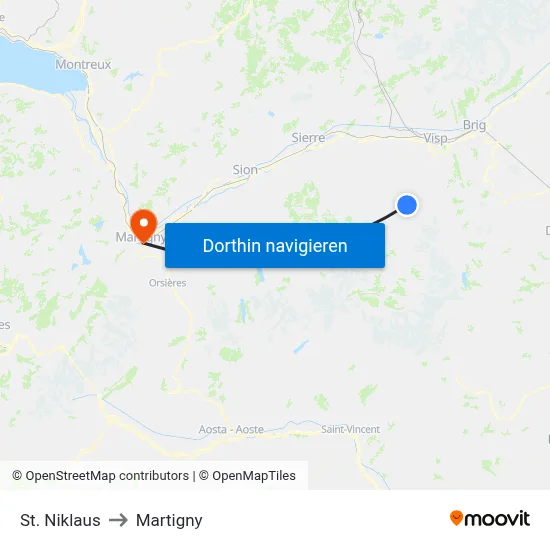 St. Niklaus to Martigny map