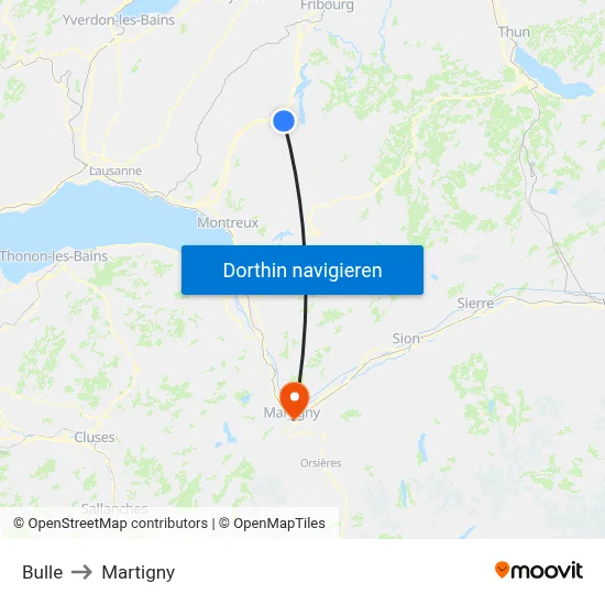 Bulle to Martigny map