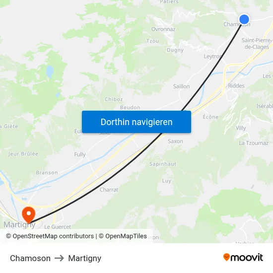 Chamoson to Martigny map