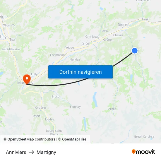 Anniviers to Martigny map