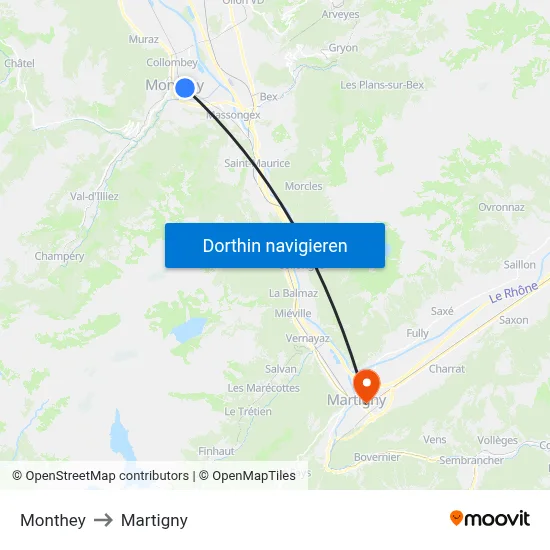 Monthey to Martigny map