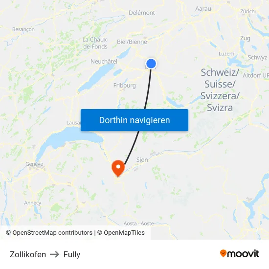 Zollikofen to Fully map