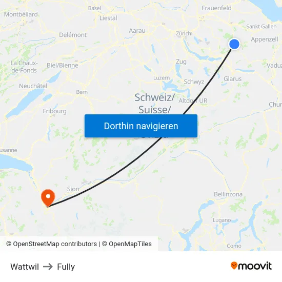 Wattwil to Fully map