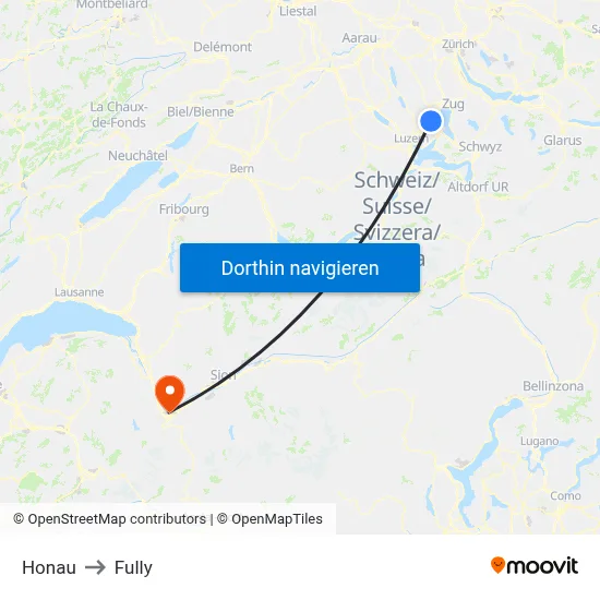 Honau to Fully map