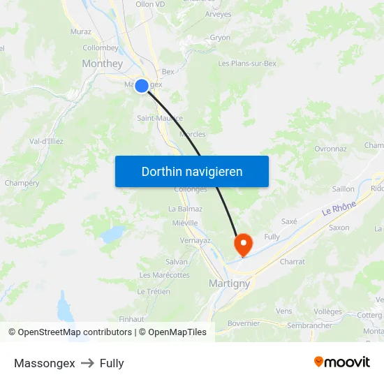 Massongex to Fully map