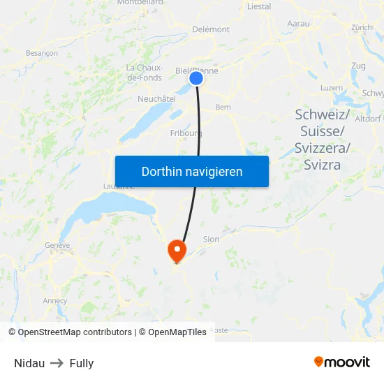 Nidau to Fully map