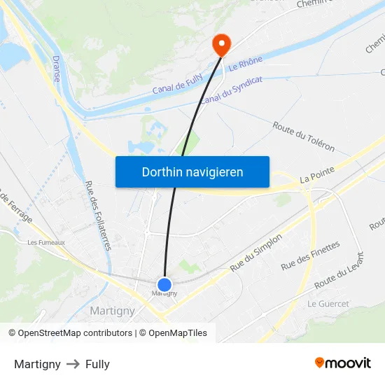 Martigny to Fully map