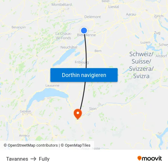 Tavannes to Fully map