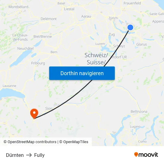 Dürnten to Fully map