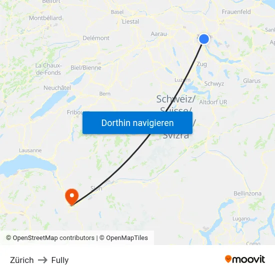 Zürich to Fully map