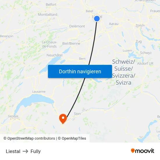 Liestal to Fully map