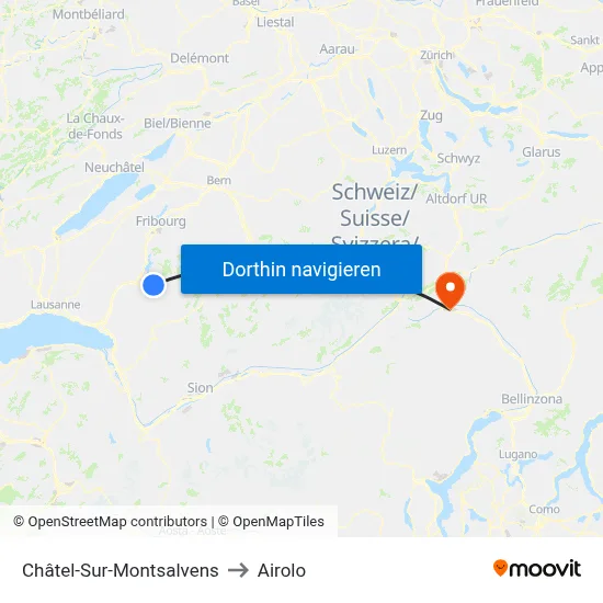 Châtel-Sur-Montsalvens to Airolo map