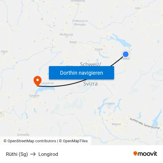 Rüthi (Sg) to Longirod map