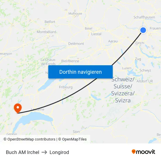 Buch AM Irchel to Longirod map
