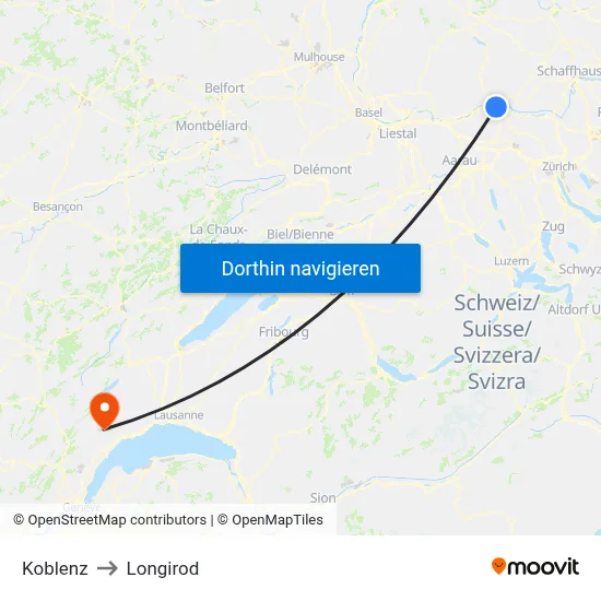 Koblenz to Longirod map