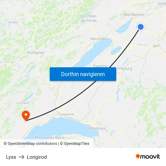 Lyss to Longirod map