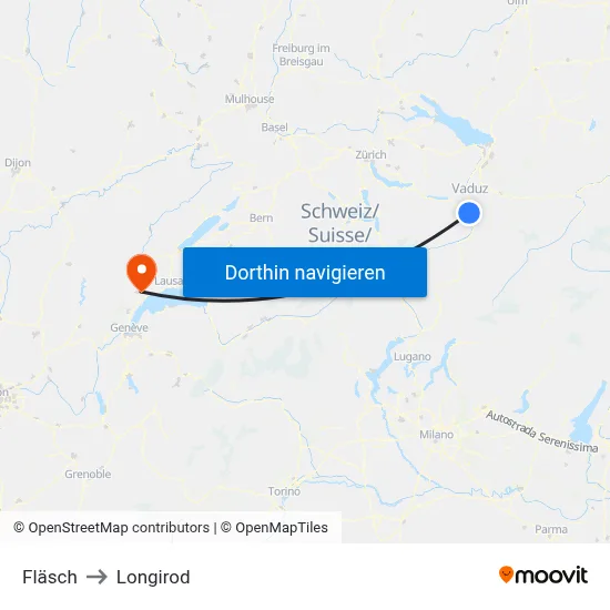 Fläsch to Longirod map