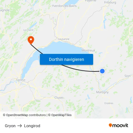 Gryon to Longirod map