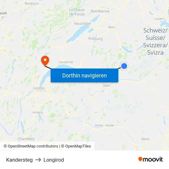 Kandersteg to Longirod map