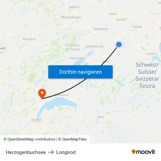 Herzogenbuchsee to Longirod map