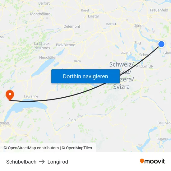 Schübelbach to Longirod map