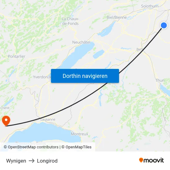 Wynigen to Longirod map