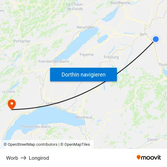 Worb to Longirod map