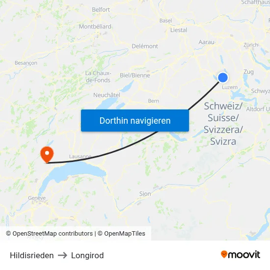Hildisrieden to Longirod map