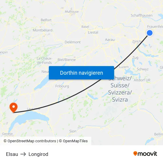 Elsau to Longirod map