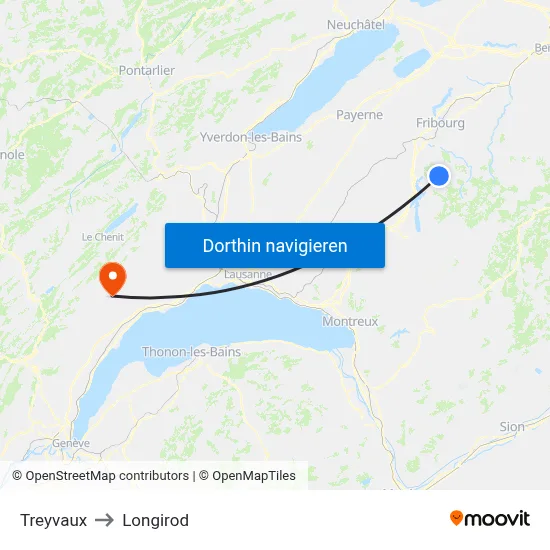 Treyvaux to Longirod map