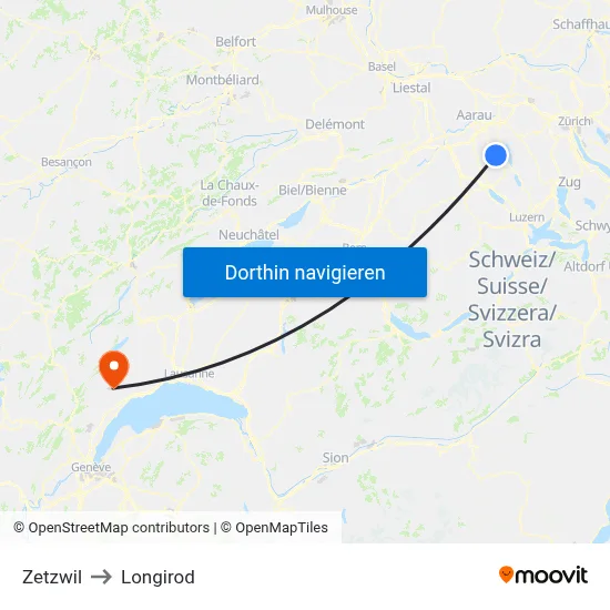 Zetzwil to Longirod map