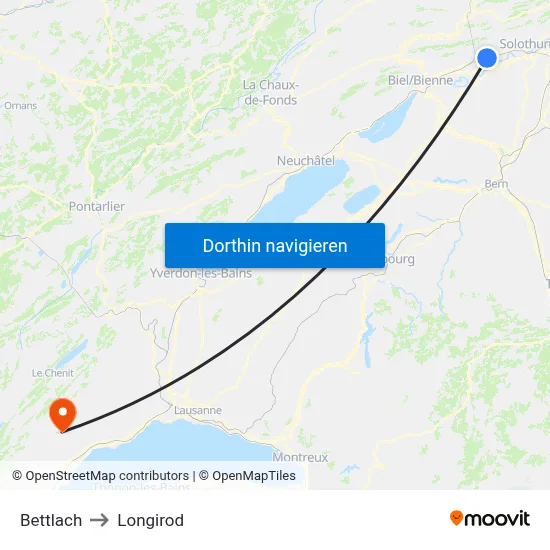 Bettlach to Longirod map