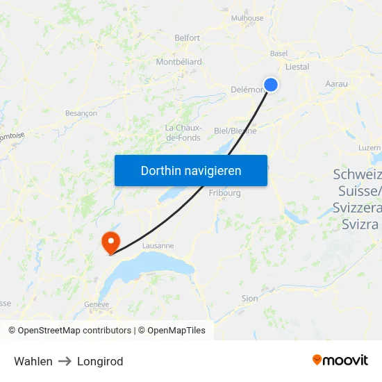 Wahlen to Longirod map