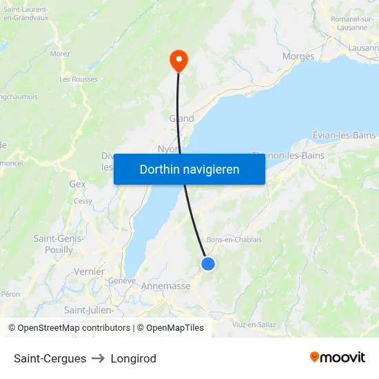 Saint-Cergues to Longirod map