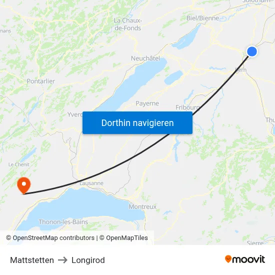 Mattstetten to Longirod map