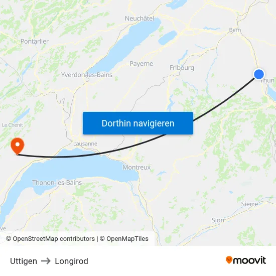 Uttigen to Longirod map