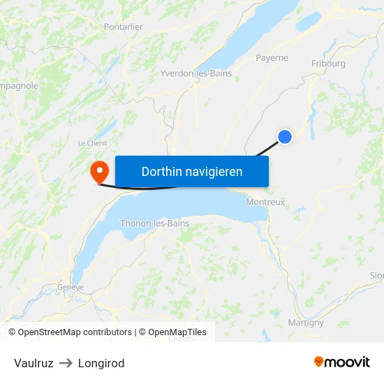 Vaulruz to Longirod map
