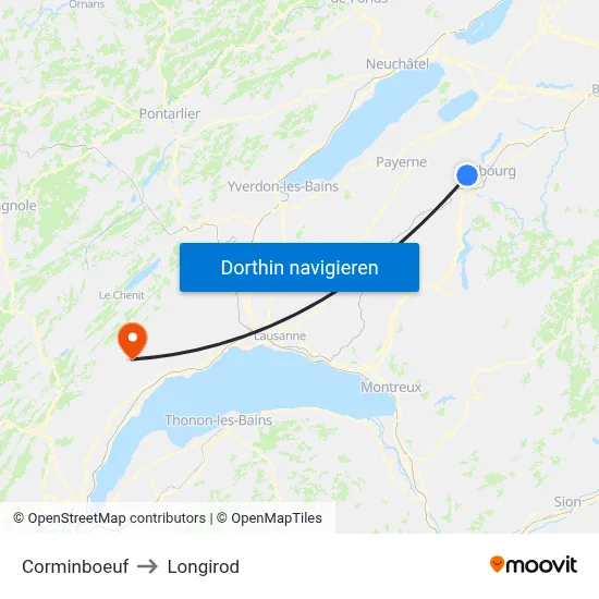 Corminboeuf to Longirod map