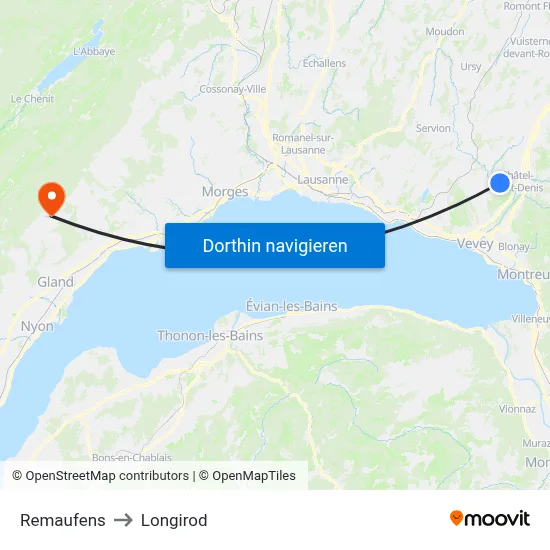 Remaufens to Longirod map
