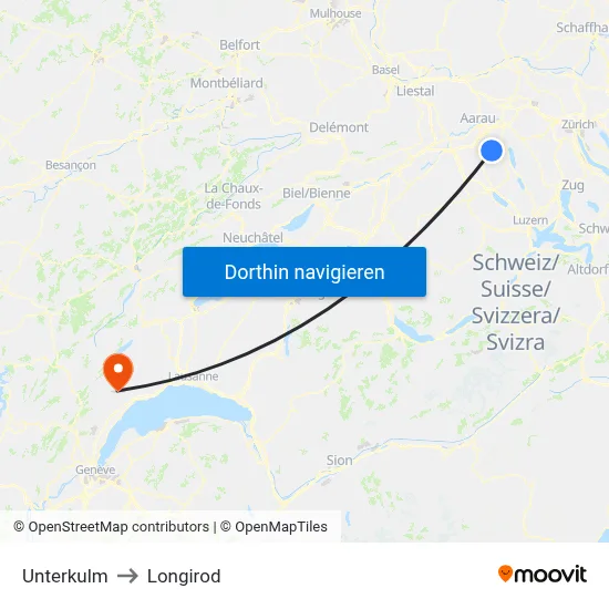 Unterkulm to Longirod map