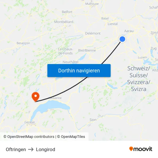 Oftringen to Longirod map