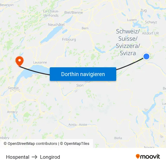 Hospental to Longirod map