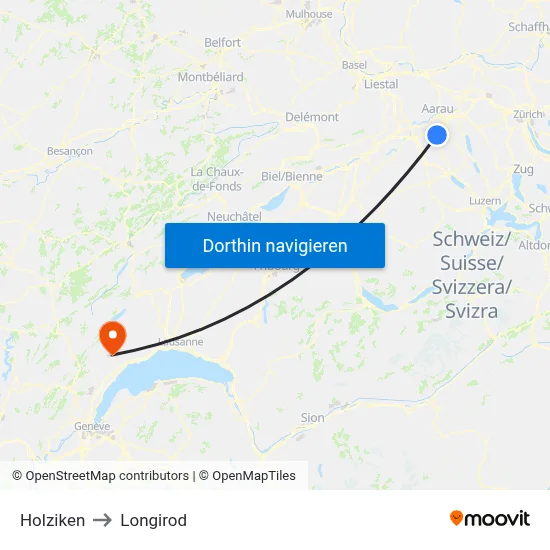 Holziken to Longirod map