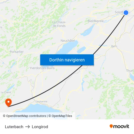 Luterbach to Longirod map