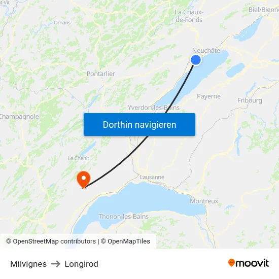 Milvignes to Longirod map