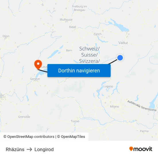 Rhäzüns to Longirod map