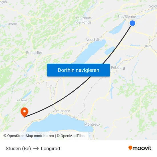 Studen (Be) to Longirod map