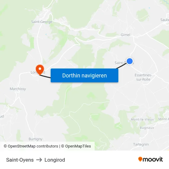 Saint-Oyens to Longirod map