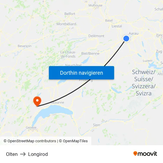 Olten to Longirod map