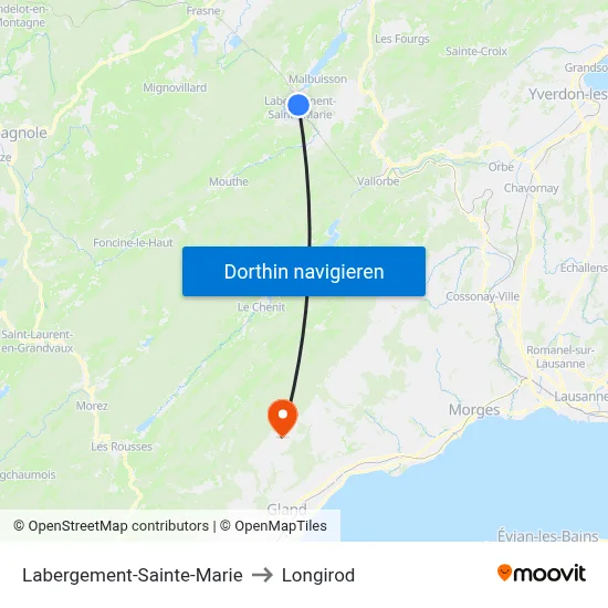 Labergement-Sainte-Marie to Longirod map